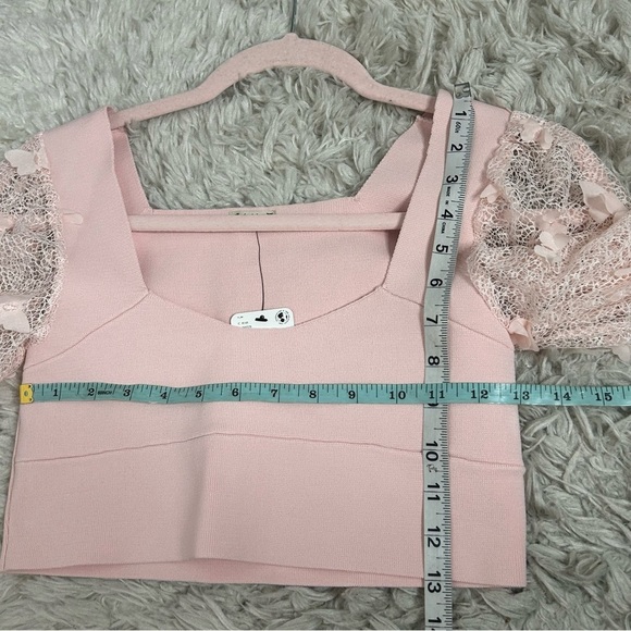Free People Light Pink Lace Butterfly Balloon Sleeve Crop Top NWT - Picture 14 of 15
